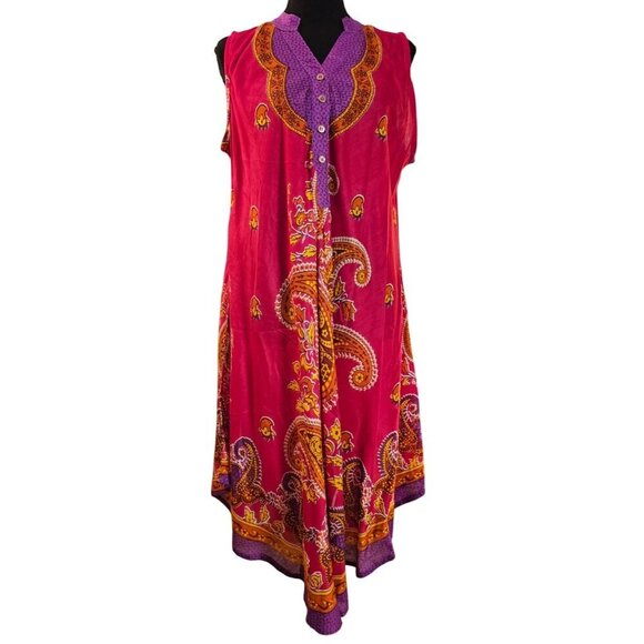 High-Low Paisley Print Sleeveless Momo Summer Loose Fit Summer Dress, Size L - Picture 1 of 5